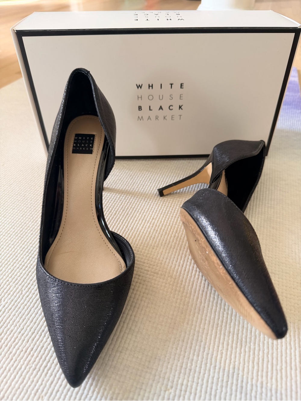 White House Black Market Black Textured Pointed-Toe D'Orsay Heels